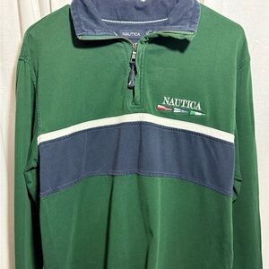 Vintage Navy and Green 1/4 Zip pullover